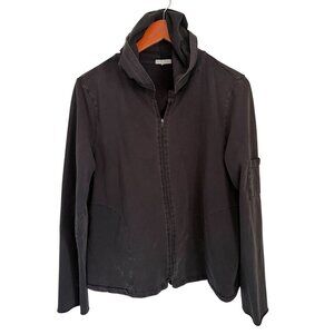 James Perse Womens Black Zip-Up Hoodie Jacket With Pocket Size 4 Cotton Blend Ca